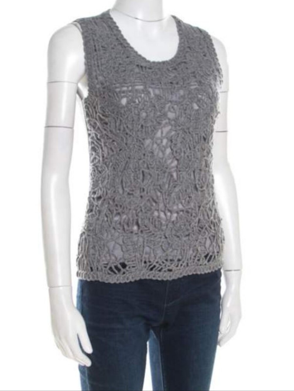 ESCADA Sweater, Med, Wool Blend Vest, Open Knit Front Lined, Cashmere Back - Picture 4 of 13